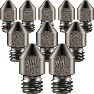 Mudder 10 Pieces Hardened Steel Nozzle 0.4 Mm/ 1.75 mm 3D Printer Mk8 Nozzles High Temperature Wear Resistant Compatible with Ender 3/ Ender3 Pro, Prusa I3, Makerbot Creality Cr-10 All Metal Hotend
