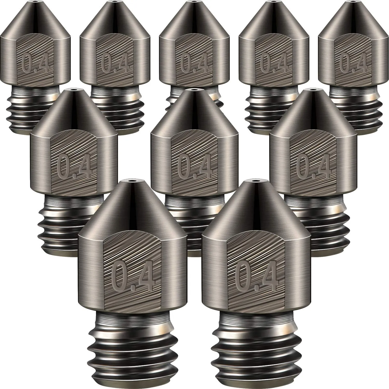 Mudder 10 Pieces Hardened Steel Nozzle 0.4 Mm/ 1.75 mm 3D Printer Mk8 Nozzles High Temperature Wear Resistant Compatible with Ender 3/ Ender3 Pro, Prusa I3, Makerbot Creality Cr-10 All Metal Hotend