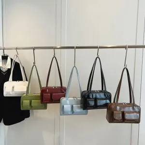 Multi-pocket Pillow Glossy Shoulder Bags