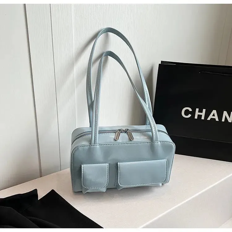 Multi-pocket Pillow Glossy Shoulder Bags