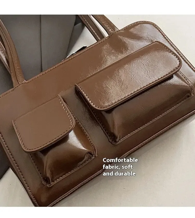 Multi-pocket Pillow Glossy Shoulder Bags