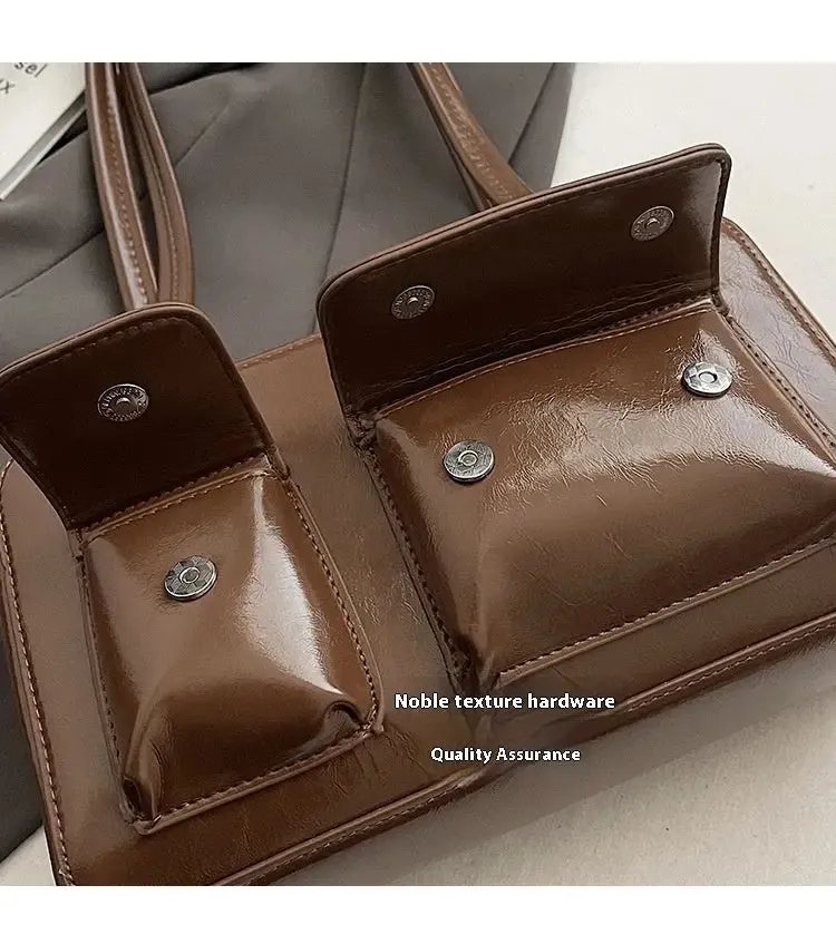 Multi-pocket Pillow Glossy Shoulder Bags