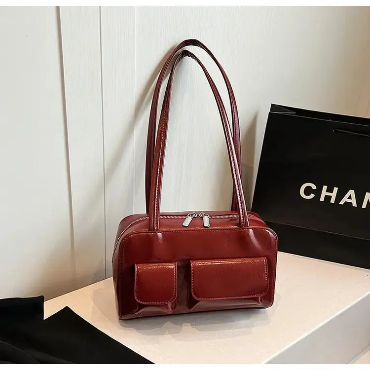 Multi-pocket Pillow Glossy Shoulder Bags