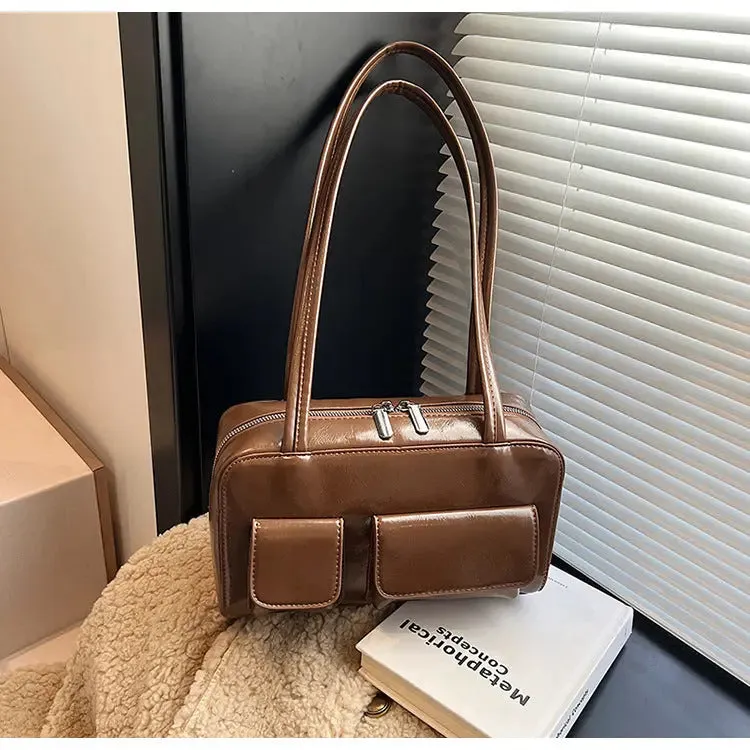 Multi-pocket Pillow Glossy Shoulder Bags