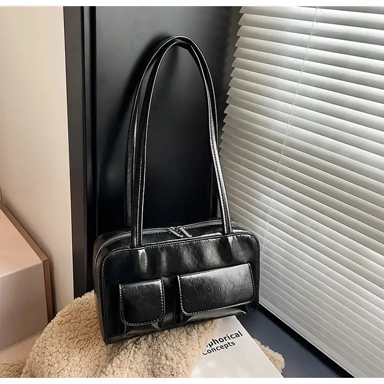 Multi-pocket Pillow Glossy Shoulder Bags