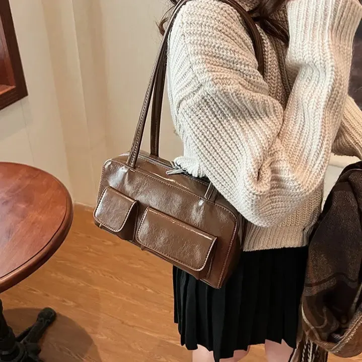 Multi-pocket Pillow Glossy Shoulder Bags