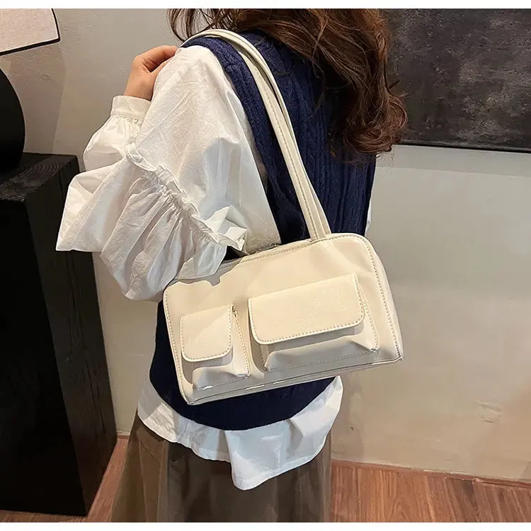 Multi-pocket Pillow Glossy Shoulder Bags