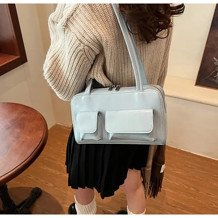 Multi-pocket Pillow Glossy Shoulder Bags