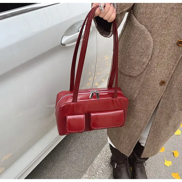 Multi-pocket Pillow Glossy Shoulder Bags