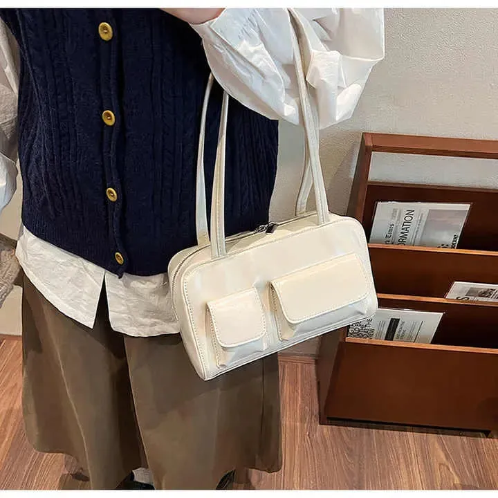 Multi-pocket Pillow Glossy Shoulder Bags