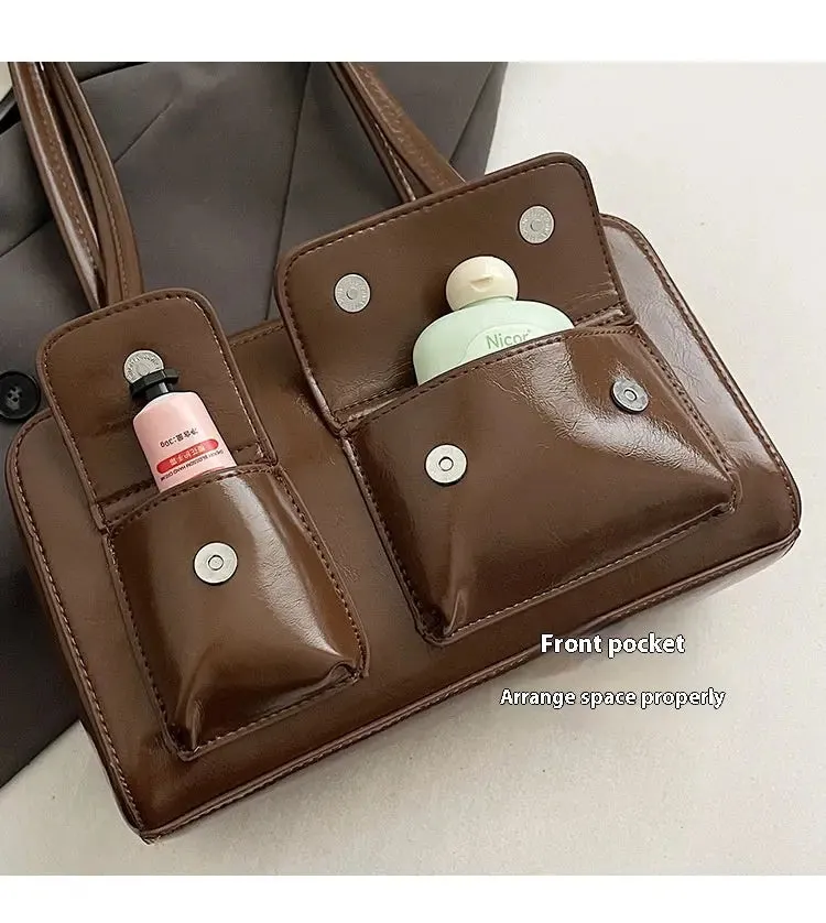 Multi-pocket Pillow Glossy Shoulder Bags