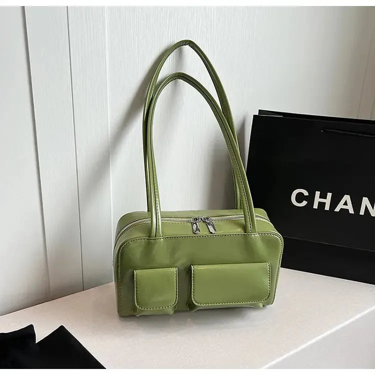 Multi-pocket Pillow Glossy Shoulder Bags