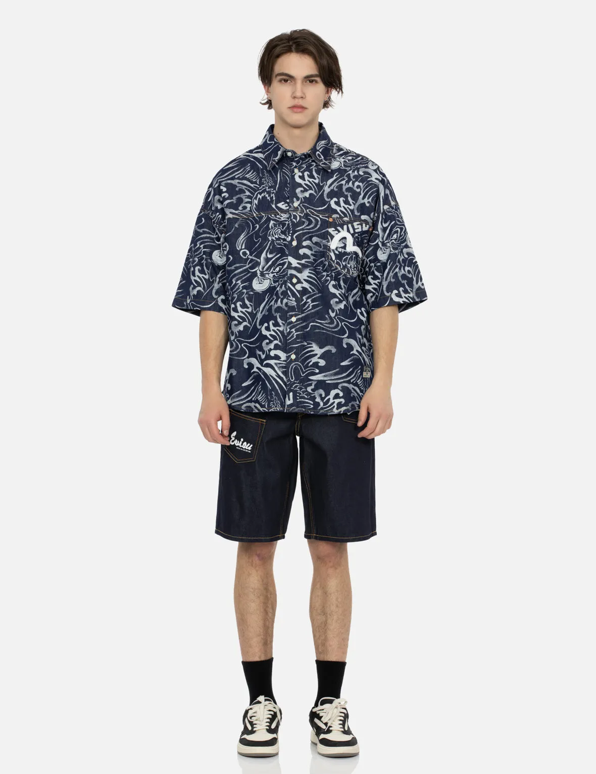 Multi-Pocket Relax Fit Denim Shorts