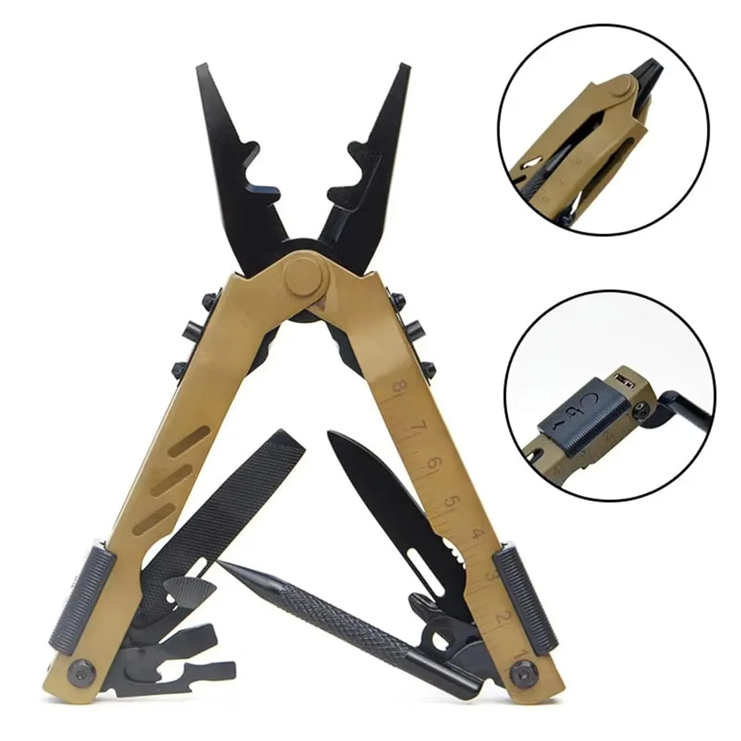 Multifunction Folding Pliers Stainless Steel Bottle Opener Screwdrivers Outdoor Crimper Wire Cutter Pocket Knife Multi-Tool(Black)
