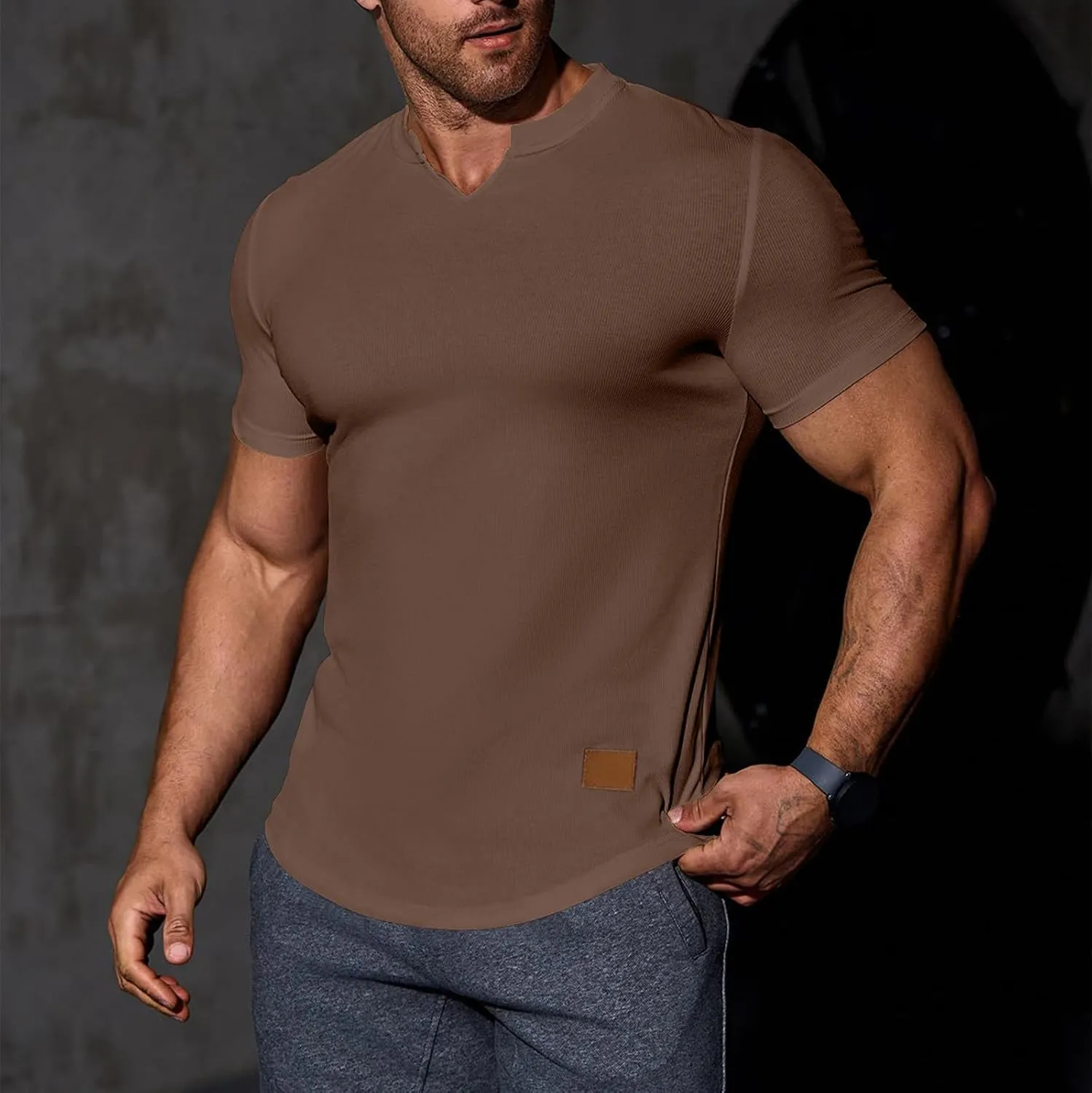 Muscle Tee Shirts for Men Summer Basic Short Sleeve Crew Neck Pullover Tops Casual Ribbed Workout Athletic Blouse