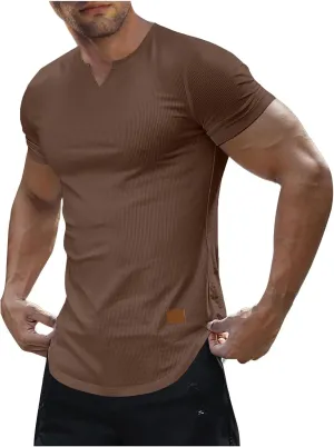 Muscle Tee Shirts for Men Summer Basic Short Sleeve Crew Neck Pullover Tops Casual Ribbed Workout Athletic Blouse
