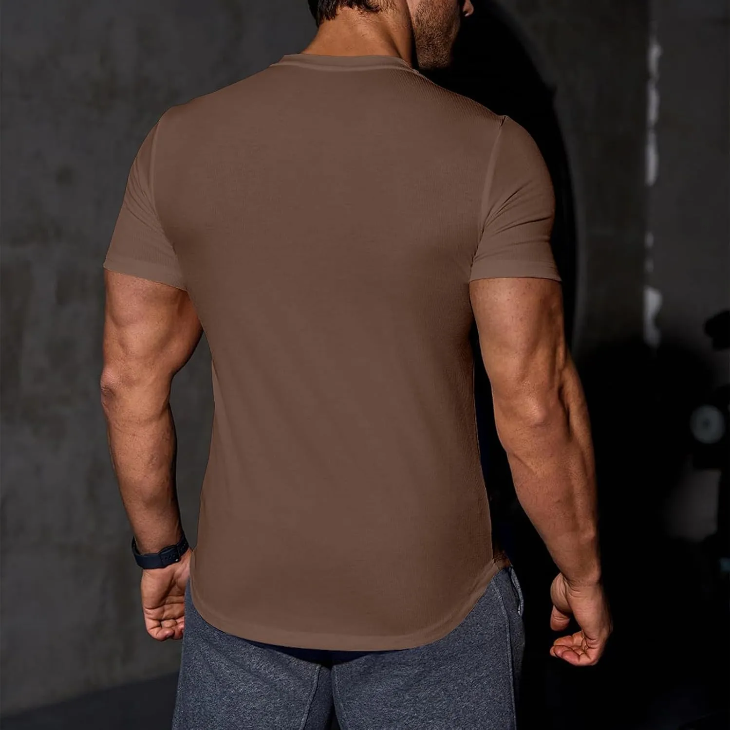 Muscle Tee Shirts for Men Summer Basic Short Sleeve Crew Neck Pullover Tops Casual Ribbed Workout Athletic Blouse