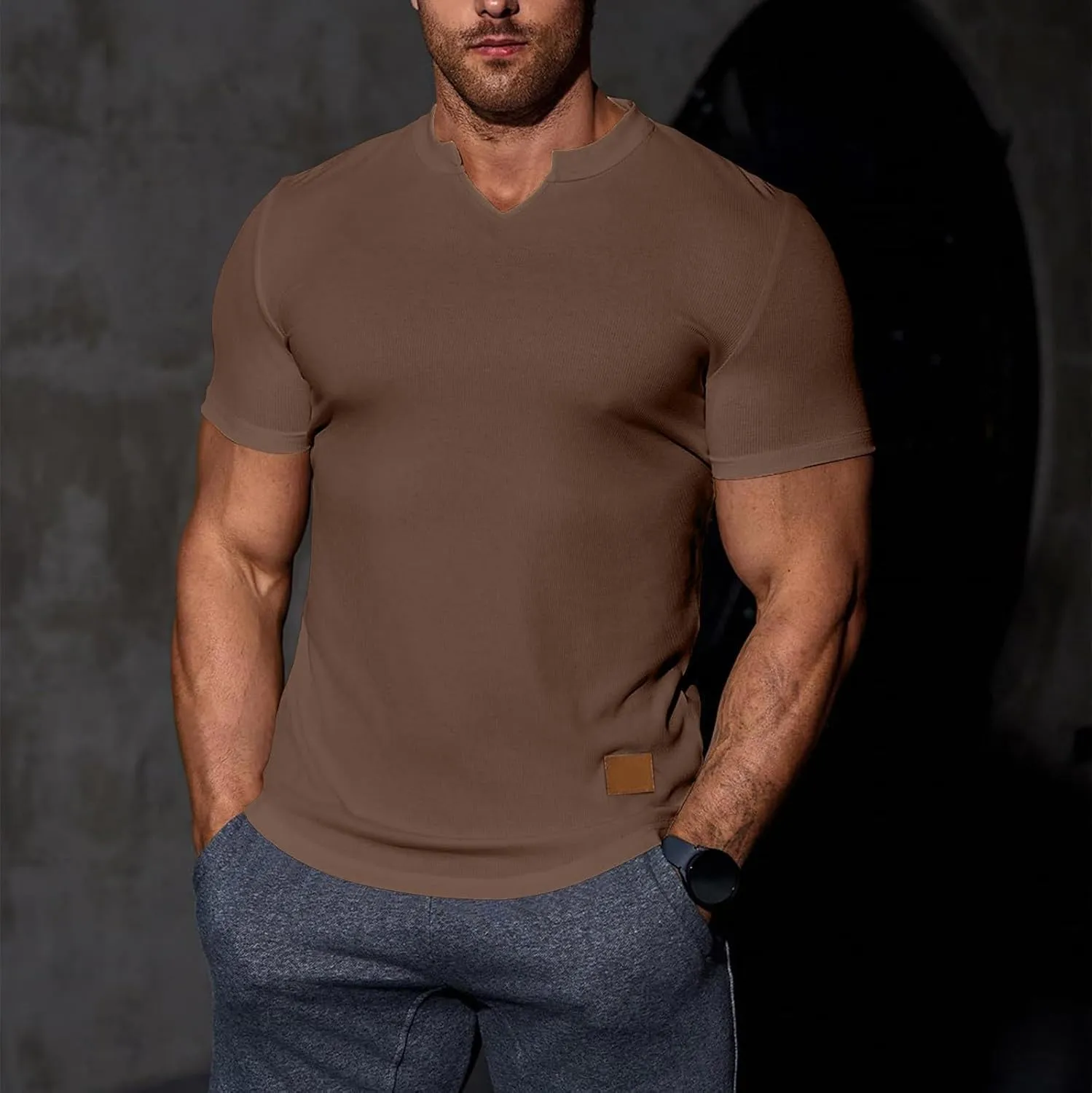 Muscle Tee Shirts for Men Summer Basic Short Sleeve Crew Neck Pullover Tops Casual Ribbed Workout Athletic Blouse