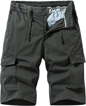 Muscularfit Big and Tall Shorts for Men Cotton Cargo Shorts Multi Pocket Elastic Waist Drawstring Tooling Shorts Hiking Short