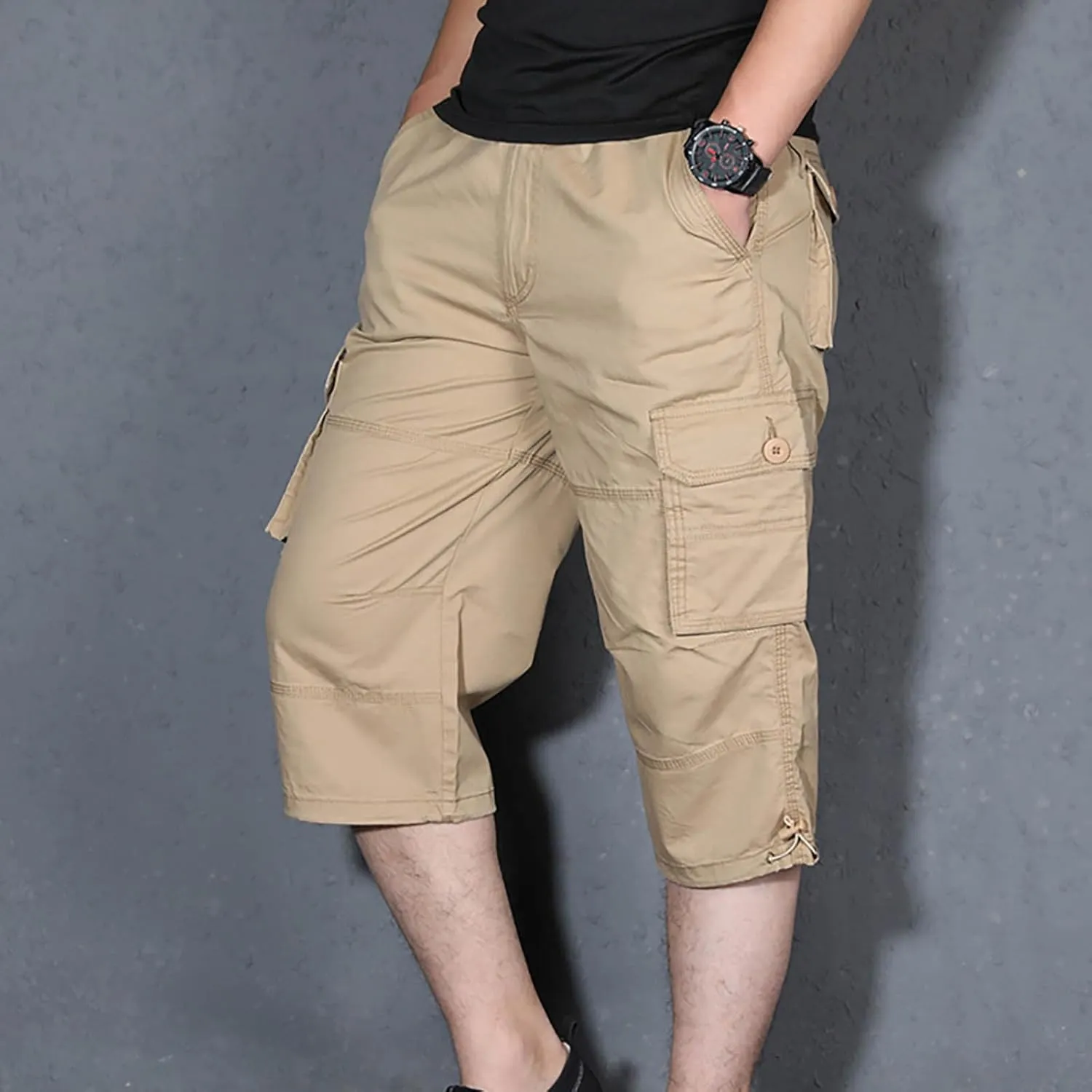 Muscularfit Men Cargo Pants Regular Fit Solid Cotton Multi Pockets Tooling Shorts Casual Loose Outdoor Sports Sweatpants 2023