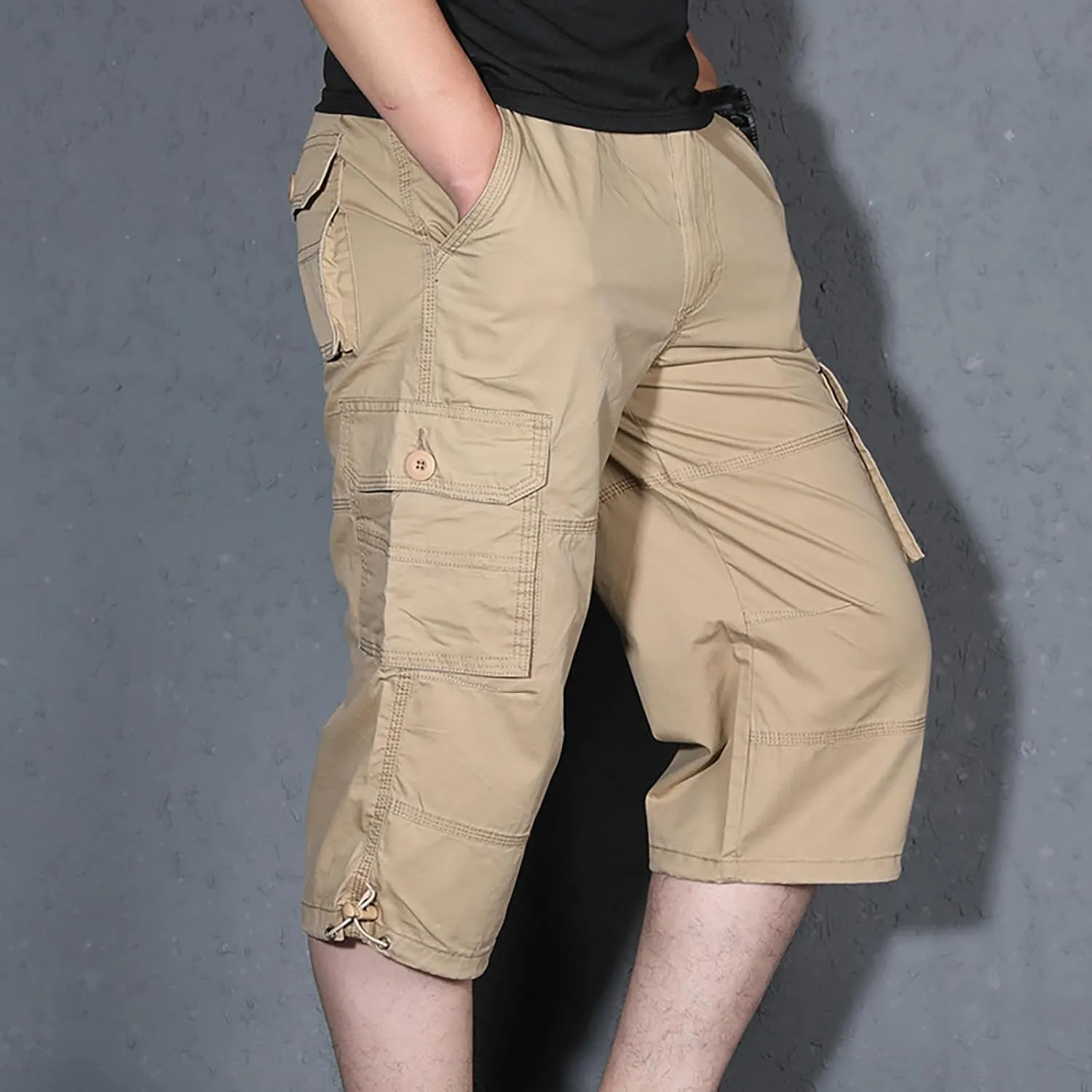 Muscularfit Men Cargo Pants Regular Fit Solid Cotton Multi Pockets Tooling Shorts Casual Loose Outdoor Sports Sweatpants 2023