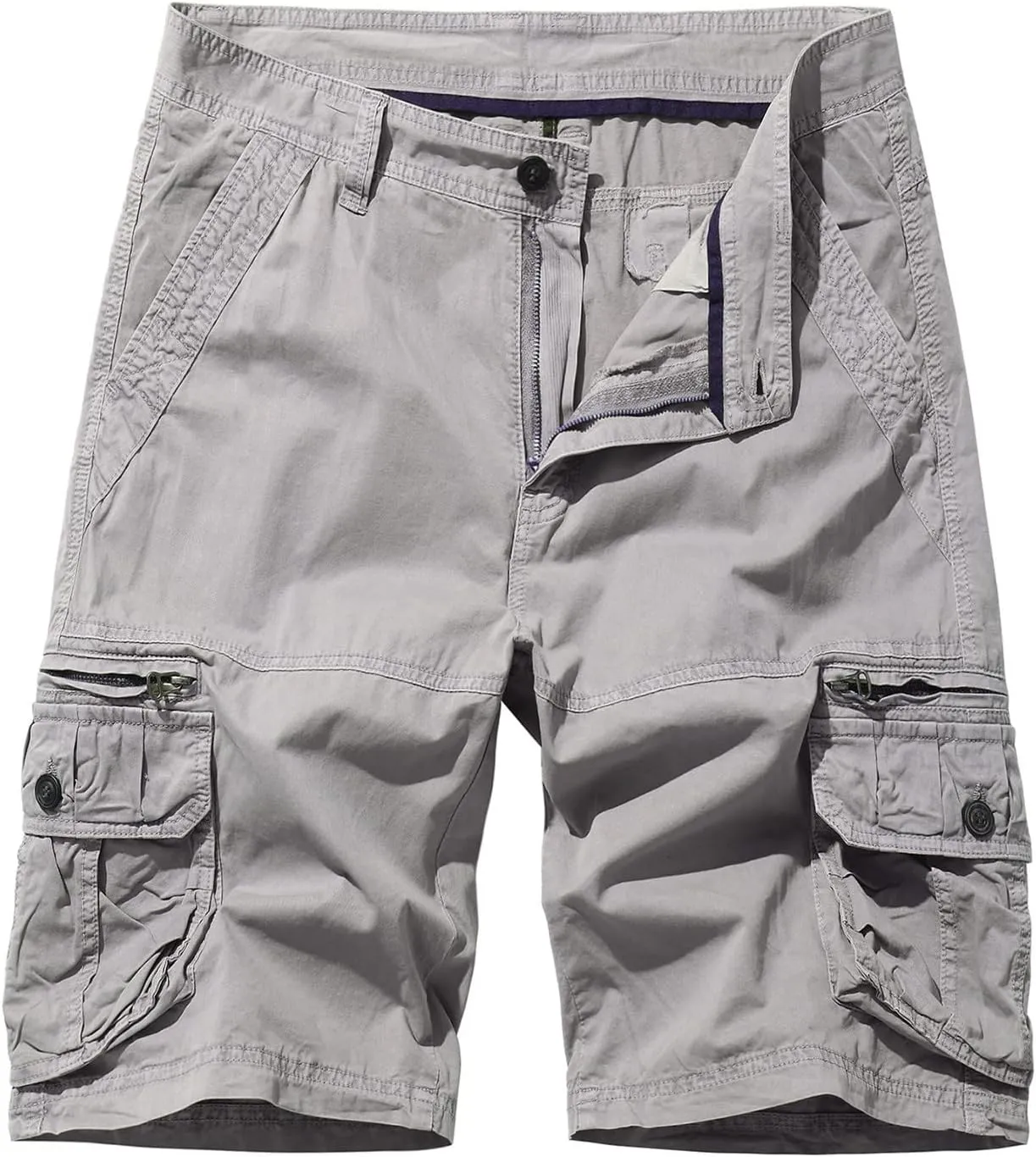Muscularfit Mens Gym Shorts with Pockets Casual Cotton Buckle Zipper Solid Tooling Shorts Big and Tall Work Utility Shorts