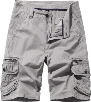Muscularfit Mens Gym Shorts with Pockets Casual Cotton Buckle Zipper Solid Tooling Shorts Big and Tall Work Utility Shorts