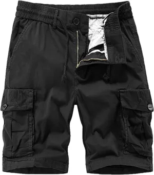 Muscularfit Mens Shorts 5 Inch Elastic Waist Drawstring Cargo Shorts Multi Pockets Regular Fit Buckle Zipper Utility Shorts