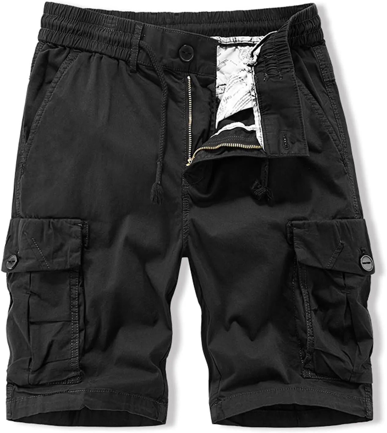 Muscularfit Mens Shorts 5 Inch Elastic Waist Drawstring Cargo Shorts Multi Pockets Regular Fit Buckle Zipper Utility Shorts