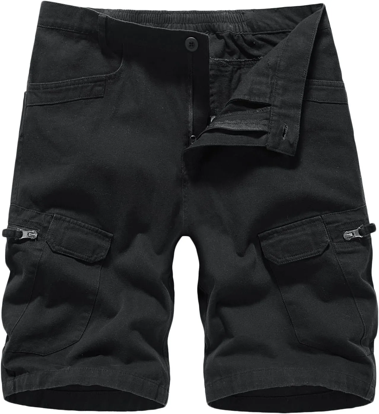 Muscularfit Tooling Shorts Men 2023 Summer Solid Buckle Zipper Multi Pockets Cargo Short 6" Inseam Casual Work Utility Shorts