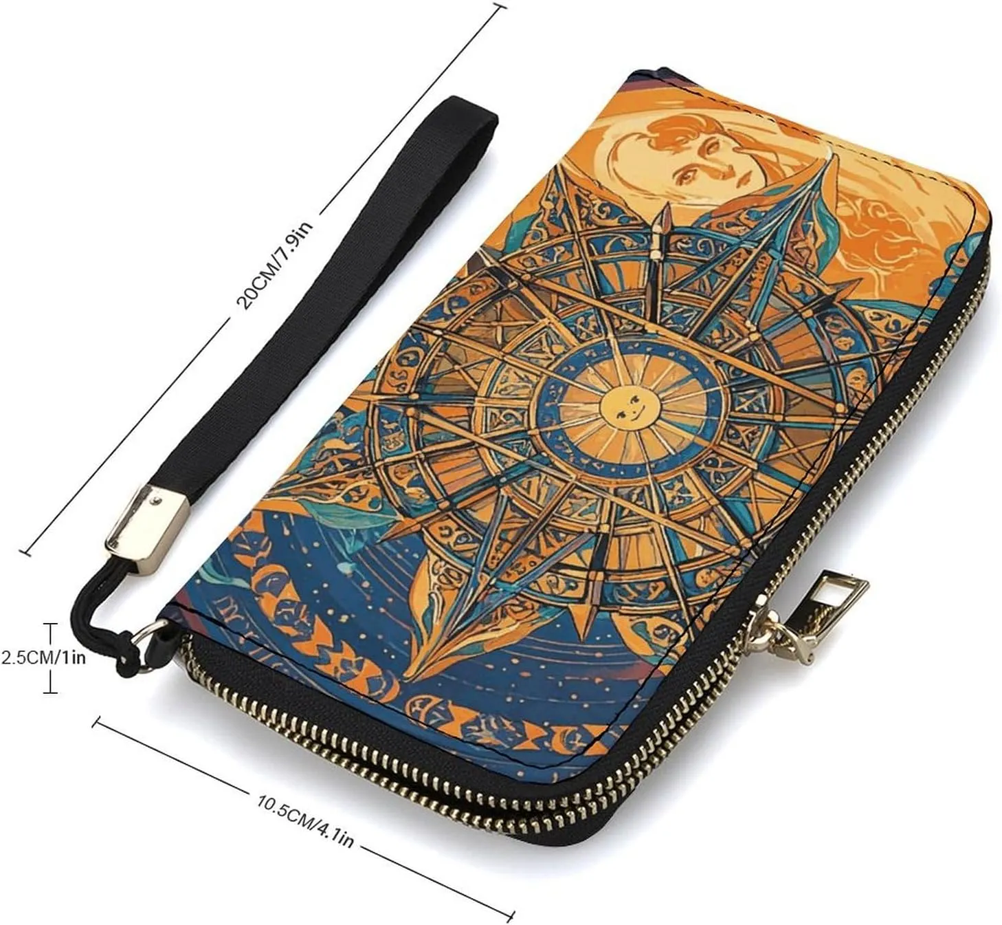 Mystic Tarot Card Sun And Moon Face Wristlet Long Wallet Womens Purse Zip Clutch Large Capacity Leather Purse Credit Coin Purse