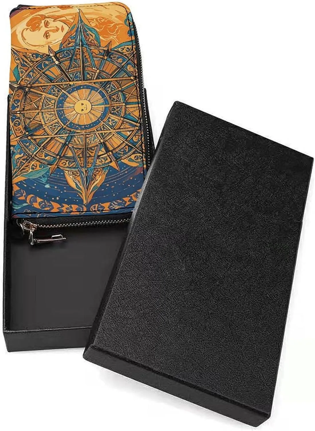 Mystic Tarot Card Sun And Moon Face Wristlet Long Wallet Womens Purse Zip Clutch Large Capacity Leather Purse Credit Coin Purse