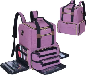 Nail Polish Organizer Backpack Holds 80 Bottles and a Nail Lamp Supplies with 2 Removable Cases Storage Bag Professional Travel Case for Manicurist (Purple)