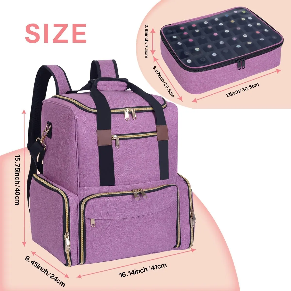 Nail Polish Organizer Backpack Holds 80 Bottles and a Nail Lamp Supplies with 2 Removable Cases Storage Bag Professional Travel Case for Manicurist (Purple)
