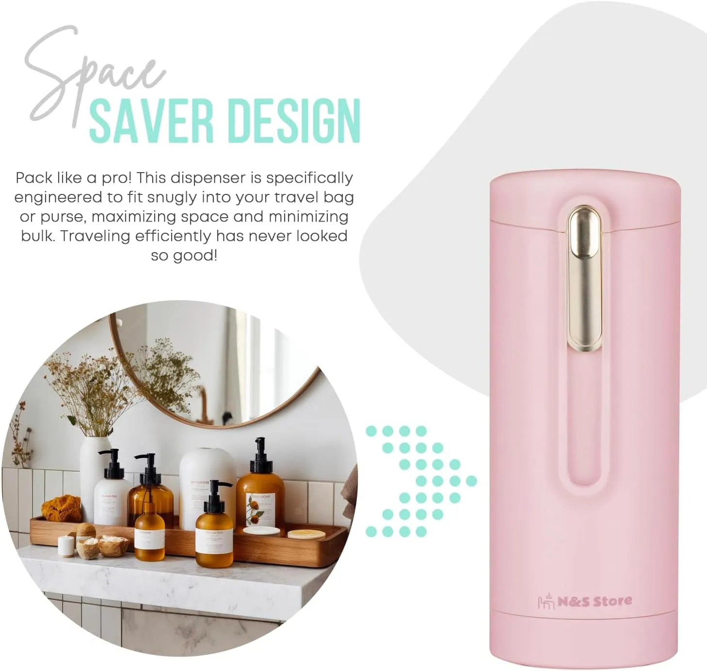 N&S Store 6-in-1 Travel Dispenser Bottle, Compact, Leak-Proof, Easy Refill, Durable, Portable, and Eco-Friendly, Ideal for Travel (Pink)