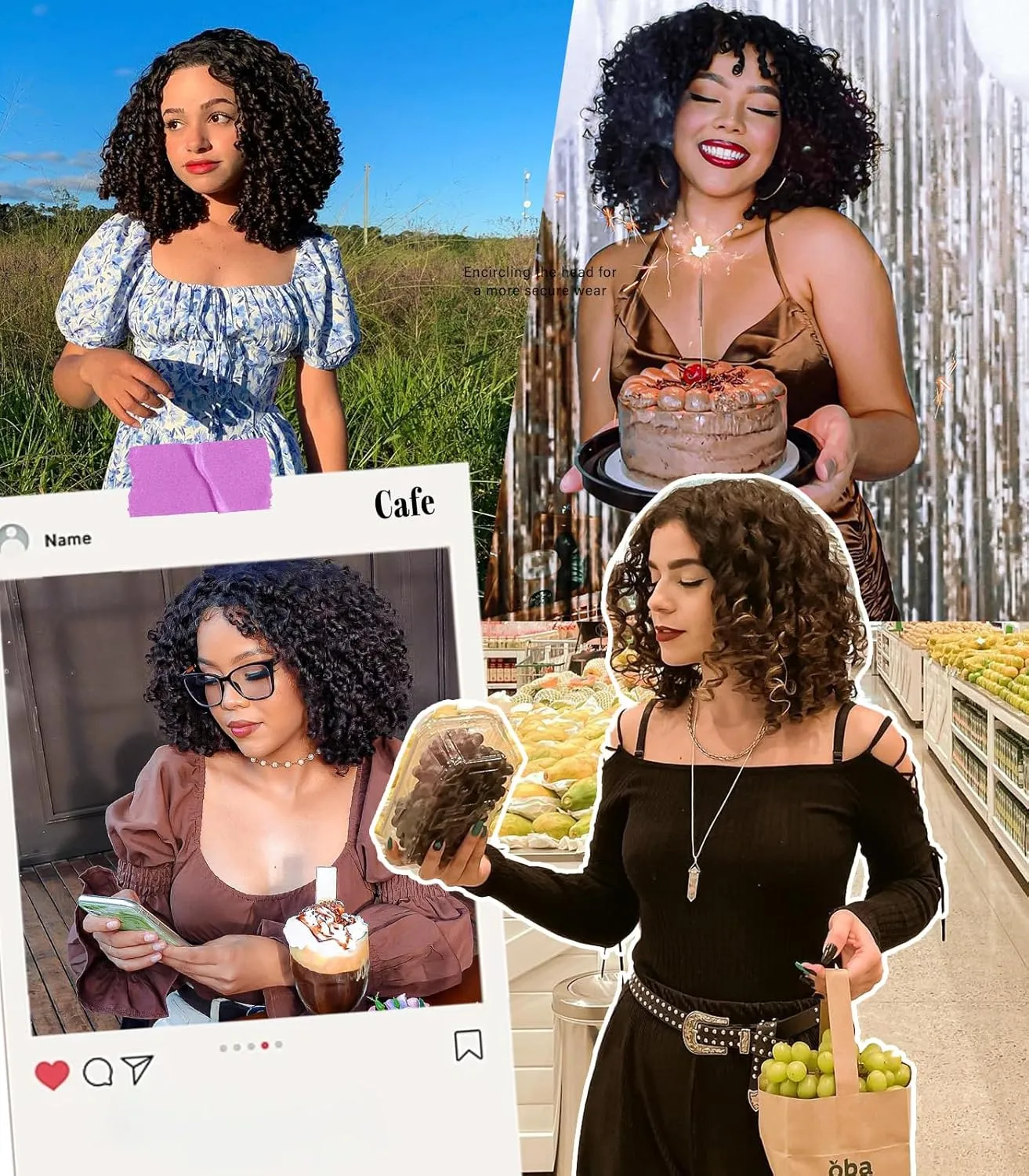 Nature Black 12 Inch Short Curly Bob Wigs Wear and Go Deep Wave Glueless Synthetic Lace Hairline Wig for Black Women Pre Cut Middle Part Wig for Daily Use