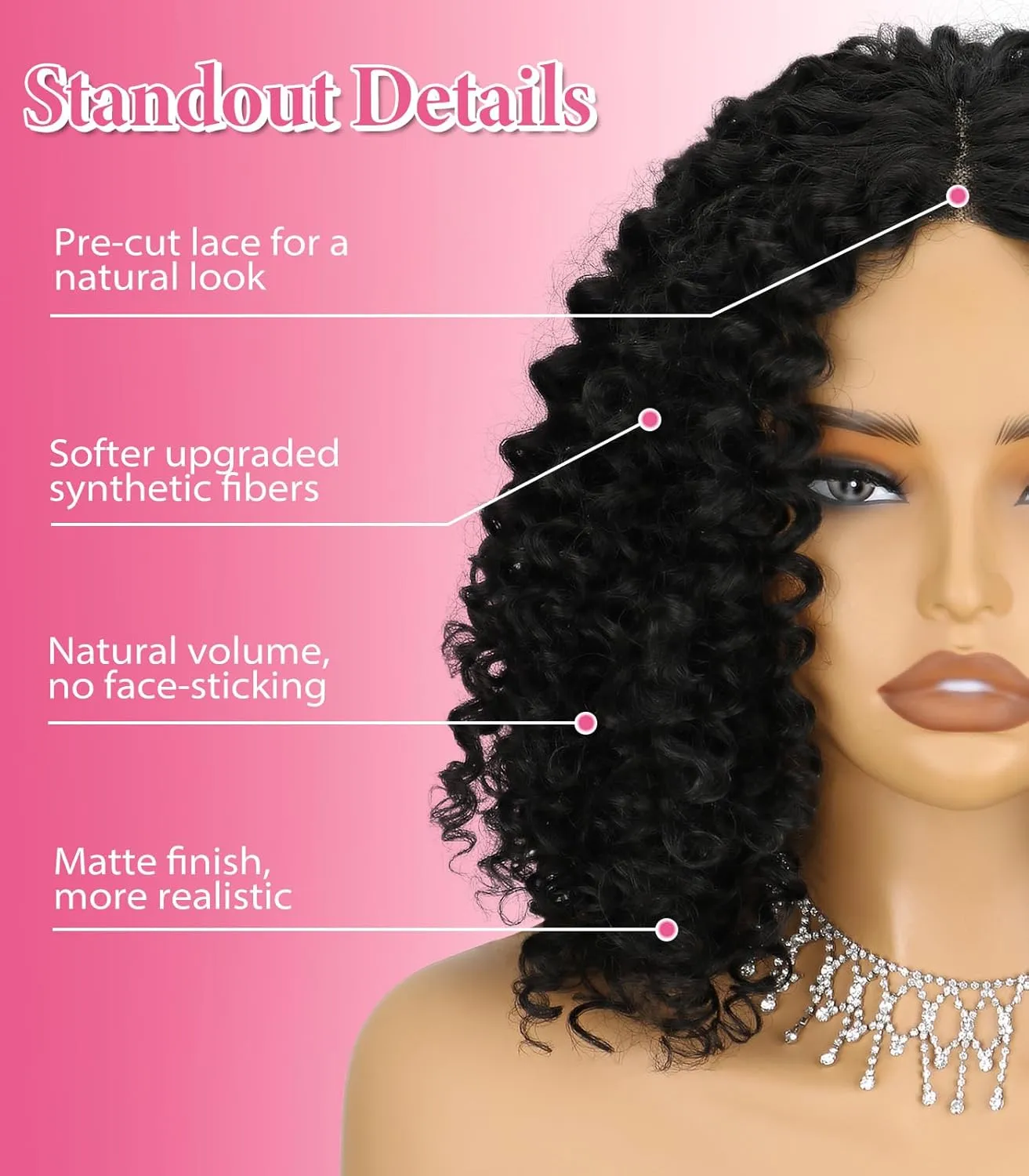 Nature Black 12 Inch Short Curly Bob Wigs Wear and Go Deep Wave Glueless Synthetic Lace Hairline Wig for Black Women Pre Cut Middle Part Wig for Daily Use