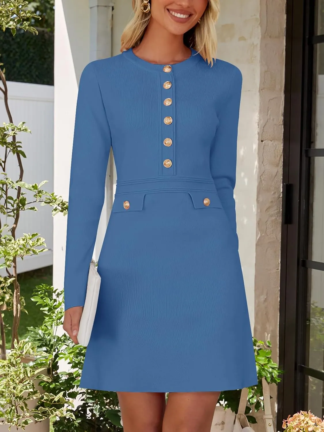 NENONA Women's 2025 Fall Sweater Dress Winter Long Sleeve Button Elegant Formal Party Mini Dresses