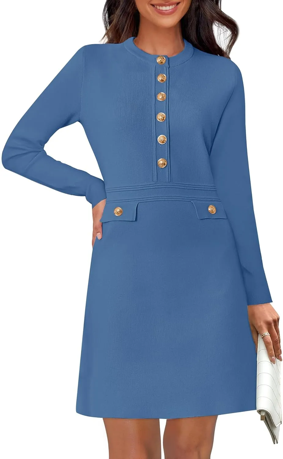 NENONA Women's 2025 Fall Sweater Dress Winter Long Sleeve Button Elegant Formal Party Mini Dresses