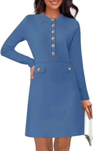 NENONA Women's 2025 Fall Sweater Dress Winter Long Sleeve Button Elegant Formal Party Mini Dresses