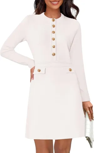 NENONA Women's 2025 Fall Sweater Dress Winter Long Sleeve Button Elegant Formal Party Mini Dresses
