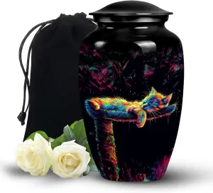 Neon Cat Dream Ashes Keepsake - 10" Extra Large Urn for Human Ashes Adult - Black Decorative Burial Urns - Cremation Keepsakes for Mom & Dad Ashes (Velvet Urn Bag)