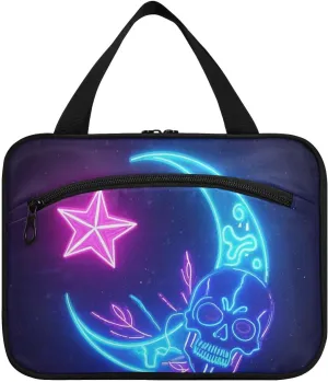 Neon Colored Stars Moons and Skeletons hanging cosmetic travel bags for women with hook, designer accessories medicine bags for travel essentials for women toilet cartera para maquillaje