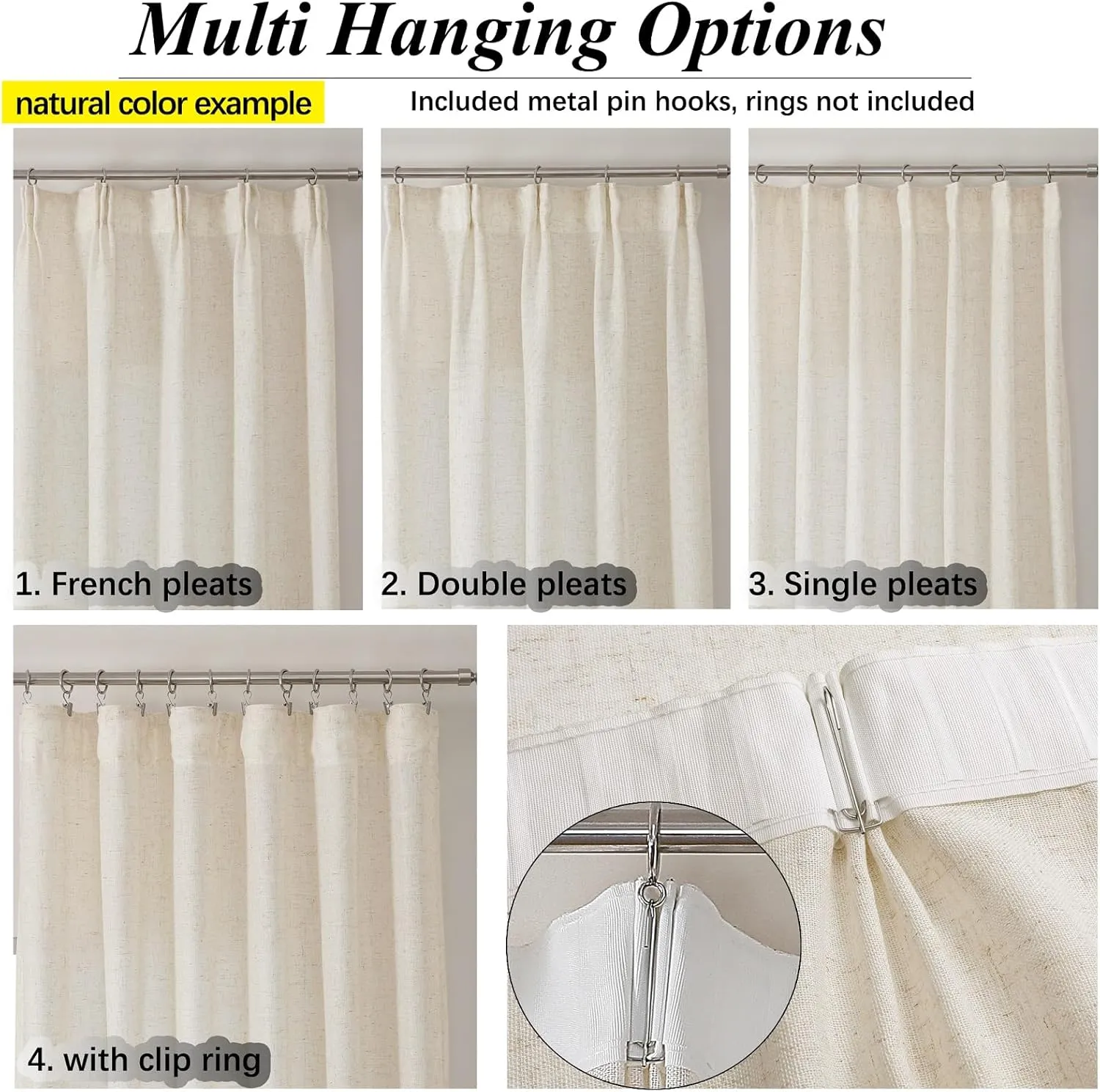 Neutral Faux Linen Sheer Curtains 108 Inches Long Extra, Natural Light Filtering Curtain 2 Panels, Cream Beige Farmhouse Living Room Drapes, DIY Pinch Pleat Window Treatments with Hooks