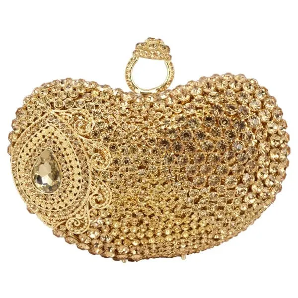 Newest finger ring Gold Metal Clutch Bag Wemen Wedding White Party Prom Evening Bag water drop Pattern banquet Handbag SC428
