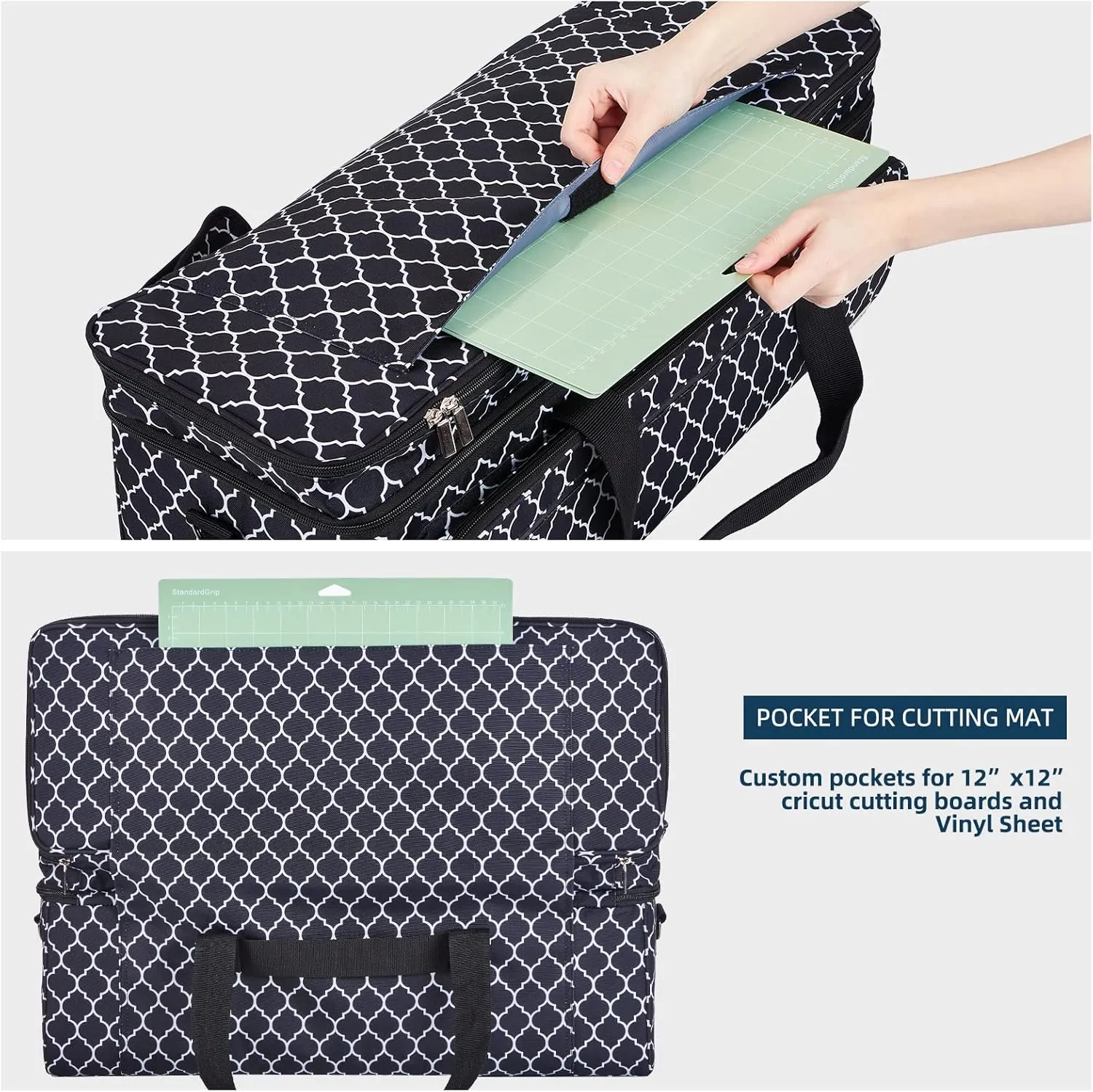 NICOGENA Double Layer Carrying Case wtih Mat Pocket for Cricut Maker 3, Explore 3, Multi Large Front Compartments for Tools, Accessories and Supplies, Lantern Black