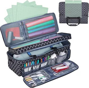 NICOGENA Double Layer Carrying Case wtih Mat Pocket for Cricut Maker 3, Explore 3, Multi Large Front Compartments for Tools, Accessories and Supplies, Lantern Black