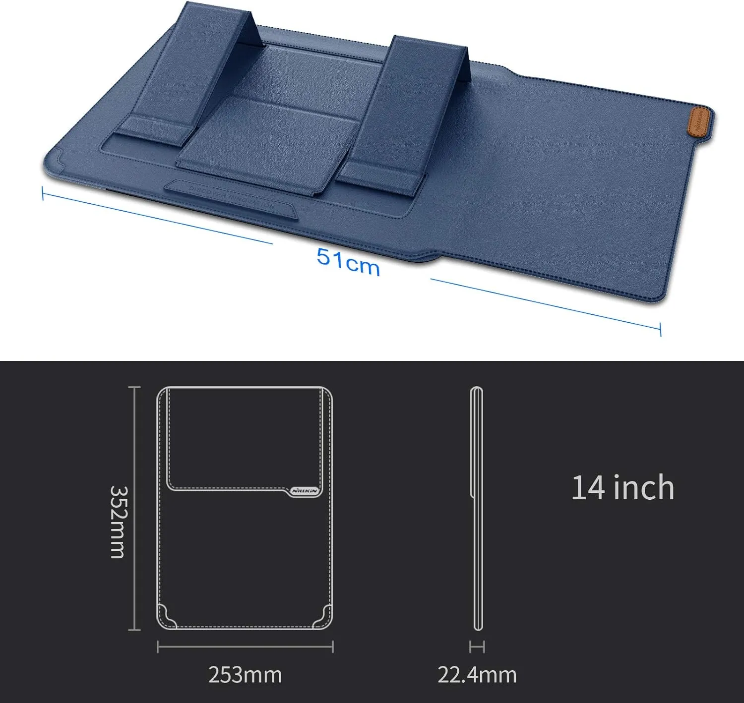 Nillkin 14 inch Laptop Sleeve Case Laptop Stand Adjustable,Computer Shock Resistant Bag with Mouse Pad for 13" MacBook Pro and MacBook Air M4(2025),XPS 13,Surface Book 13.5",12.9" New iPad Pro,Blue