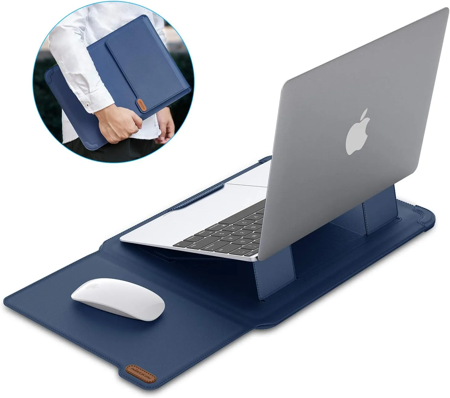 Nillkin 14 inch Laptop Sleeve Case Laptop Stand Adjustable,Computer Shock Resistant Bag with Mouse Pad for 13" MacBook Pro and MacBook Air M4(2025),XPS 13,Surface Book 13.5",12.9" New iPad Pro,Blue