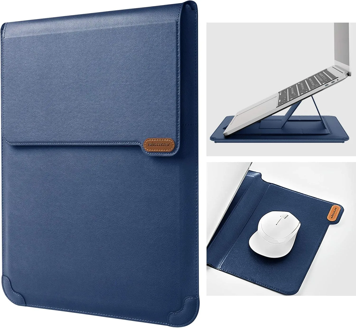 Nillkin 14 inch Laptop Sleeve Case Laptop Stand Adjustable,Computer Shock Resistant Bag with Mouse Pad for 13" MacBook Pro and MacBook Air M4(2025),XPS 13,Surface Book 13.5",12.9" New iPad Pro,Blue